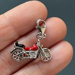 925 Sterling Silver Enamel Motorcycle 3D Charm with Lobster Clasp Brand New